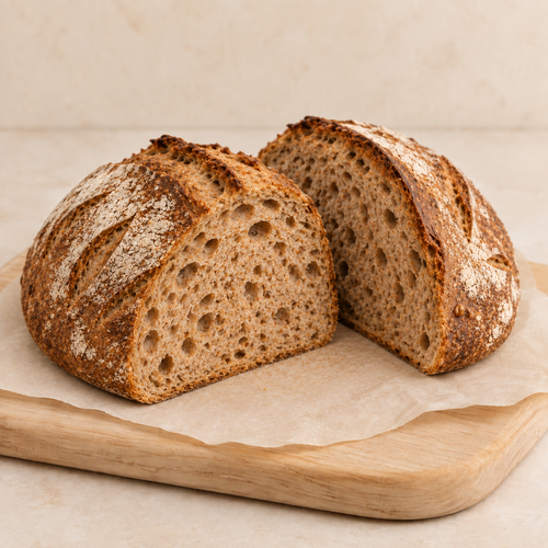 Whole Wheat loaf cut open showing the crumb by Crumb please